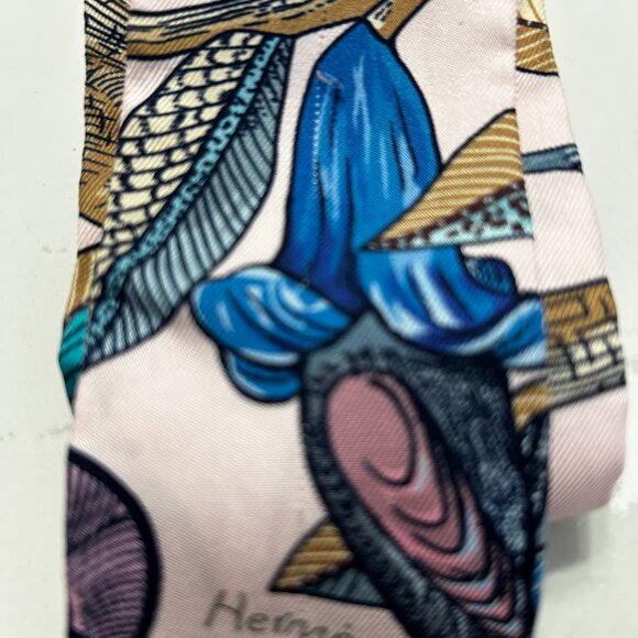 Hermes Silk Tree Of Song Twilly Rose Pale Turquoise with Box - Picture 12 of 15